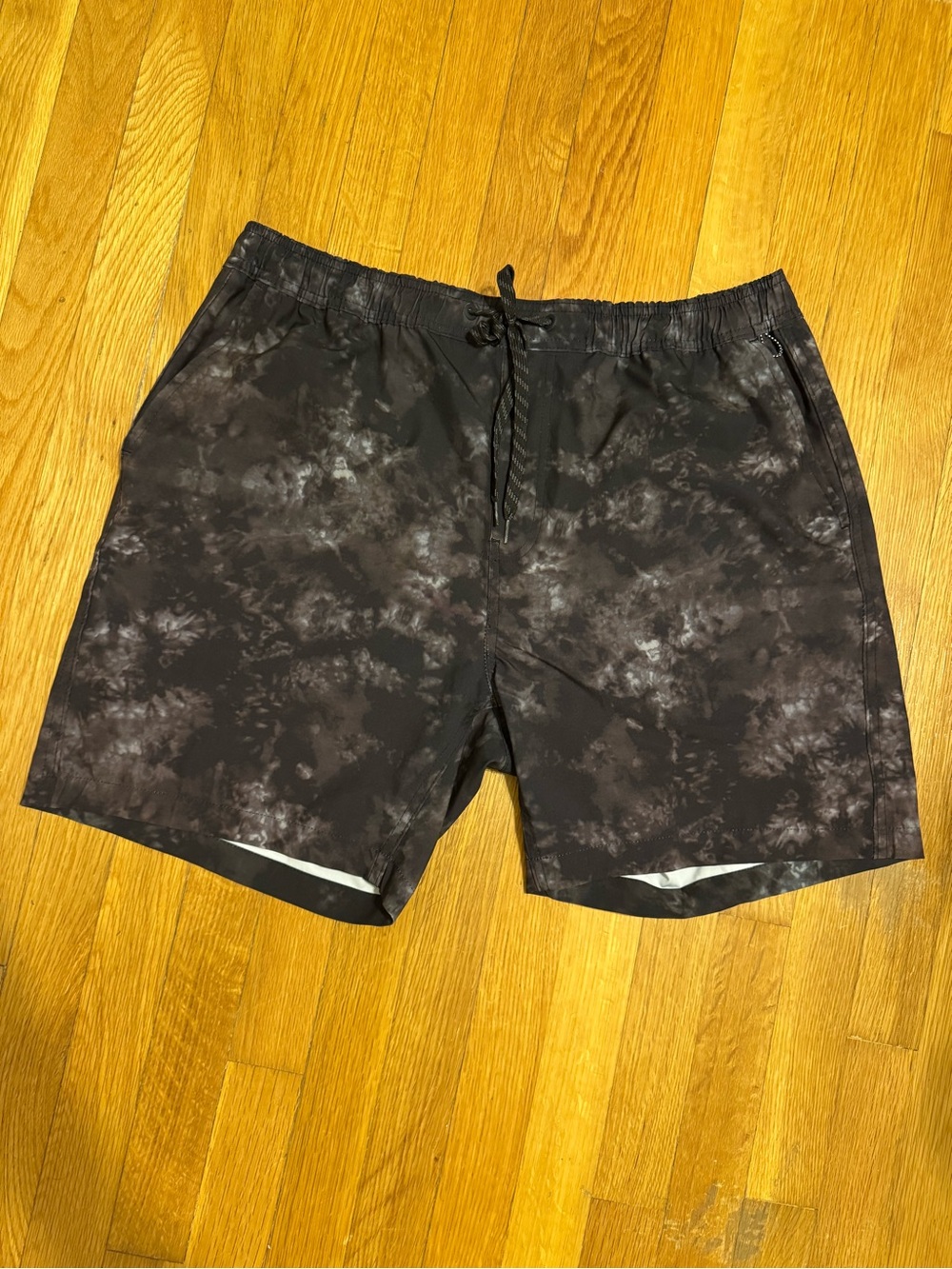 burnside Black Gray Tie-Dye Swim Trunks